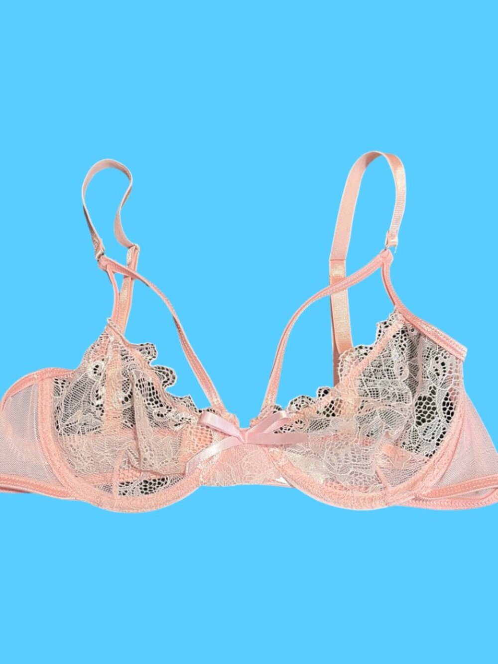 Sz.S*Sheer Lace Pink Bra with Bow Detail